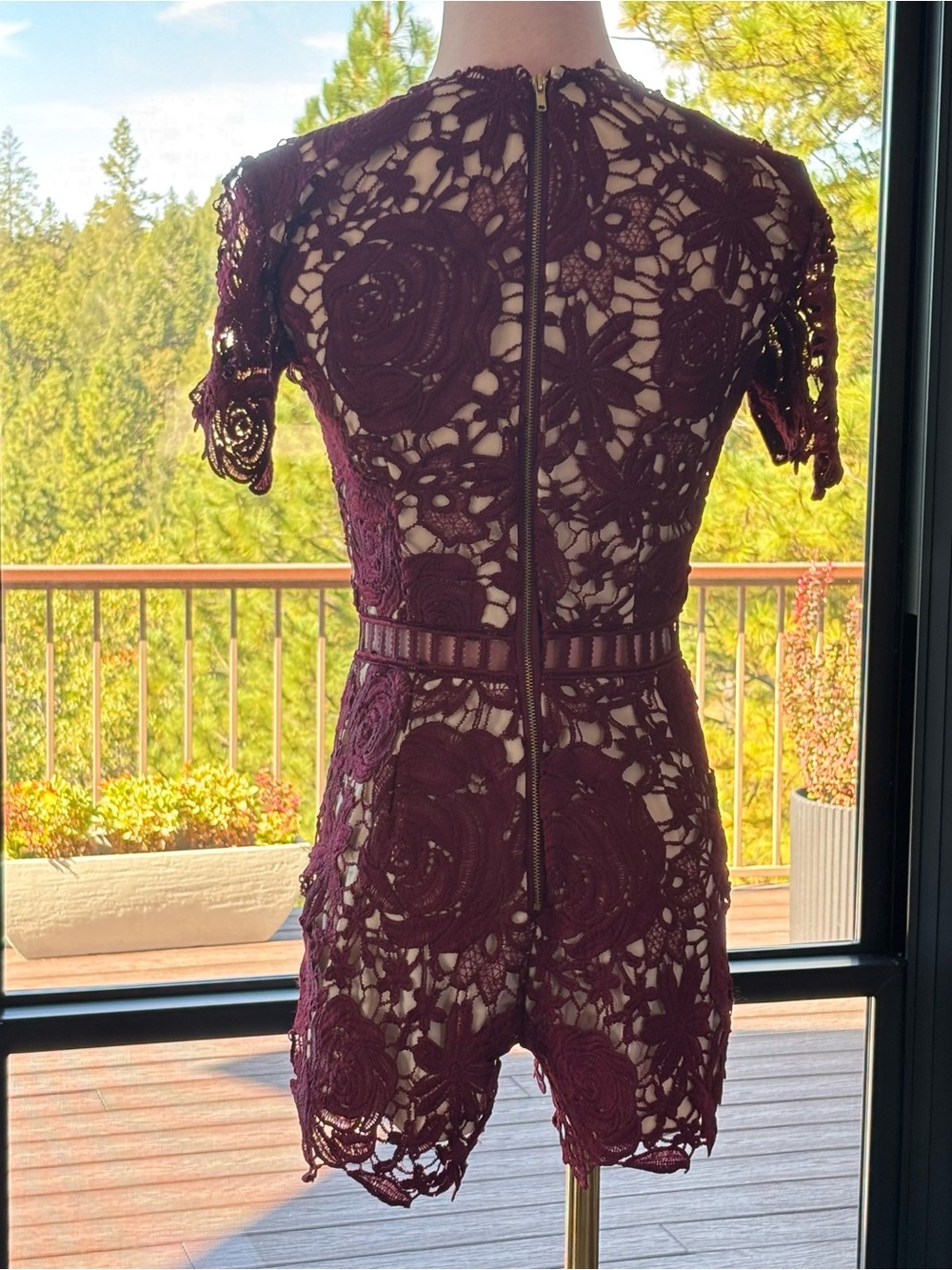 Love X Design Burgundy Floral Lace Romper XS Boho Crochet Cutout - Picture 3 of 15
